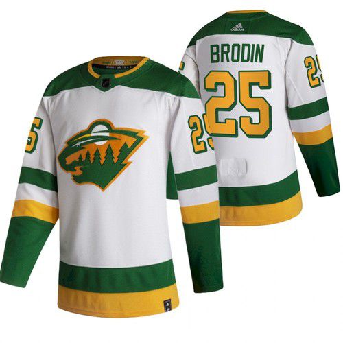 Men Minnesota Wild #25 Brodin White NHL 2021 Reverse Retro jersey->customized nhl jersey->Custom Jersey